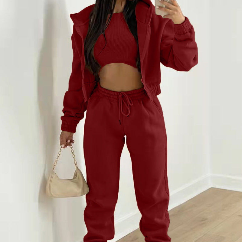 π₯2025 Sportief vrijetijdssweatshirt voor dames met capuchon + slim-fit vest + broek, set van 3