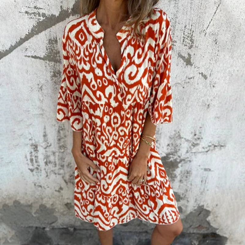 ๐What should I wear tomorrow?๐V-Neck Printed Three-Quarter Sleeve Dress