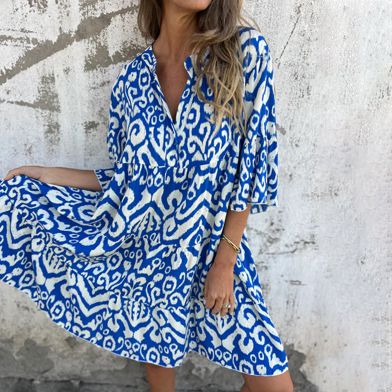 ๐What should I wear tomorrow?๐V-Neck Printed Three-Quarter Sleeve Dress