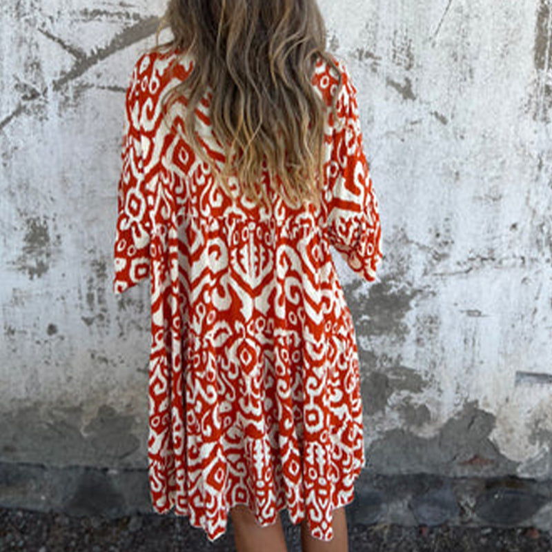 ๐What should I wear tomorrow?๐V-Neck Printed Three-Quarter Sleeve Dress