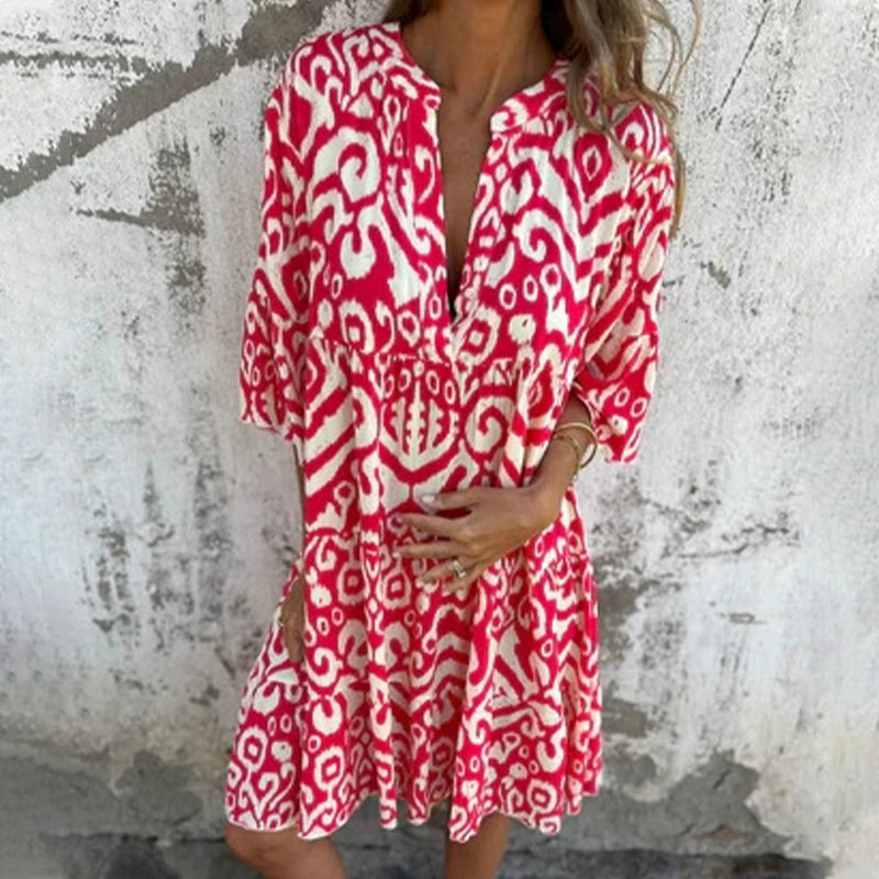 ๐What should I wear tomorrow?๐V-Neck Printed Three-Quarter Sleeve Dress