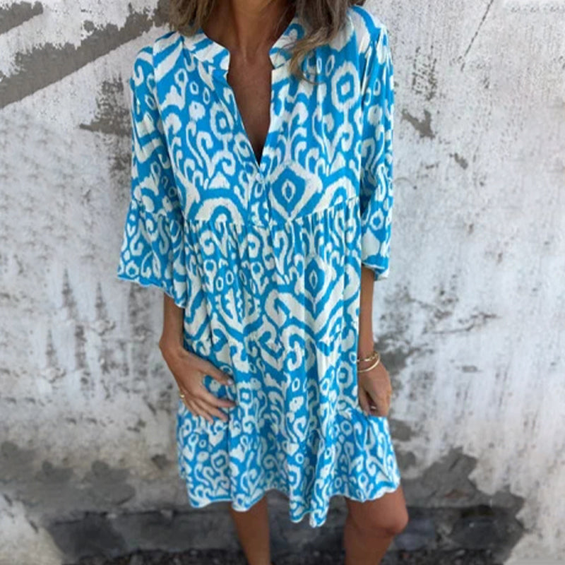 ๐What should I wear tomorrow?๐V-Neck Printed Three-Quarter Sleeve Dress