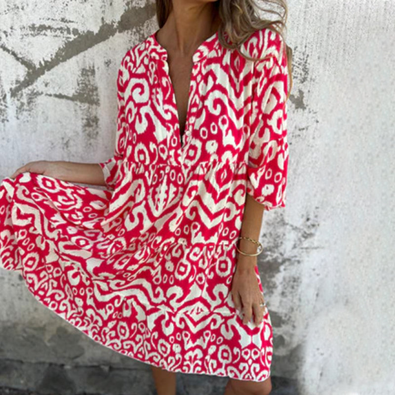 ๐What should I wear tomorrow?๐V-Neck Printed Three-Quarter Sleeve Dress