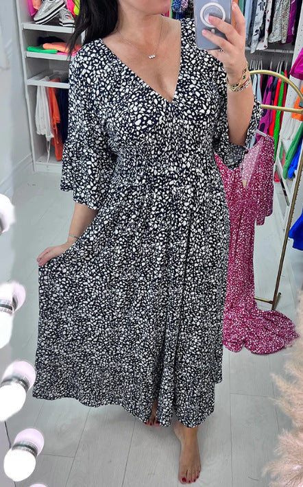 🔥What should I wear tomorrow? 👗New Floral Print V Neck-Long Dress