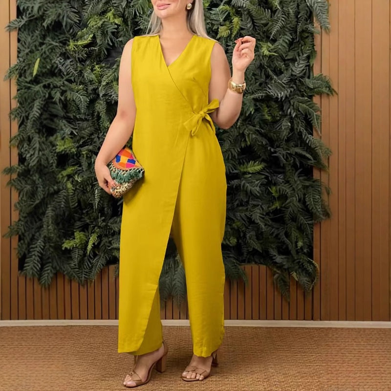 🌸Limited-time offer 50% OFF🌸Women's Solid Color Casual V-Neck Tied Jumpsuit