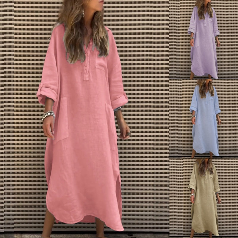 What should I wear tomorrow?💕Women’s Casual Solid Color Long Sleeve Dress with Pockets