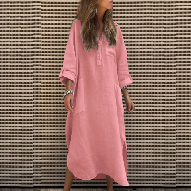 What should I wear tomorrow?💕Women’s Casual Solid Color Long Sleeve Dress with Pockets