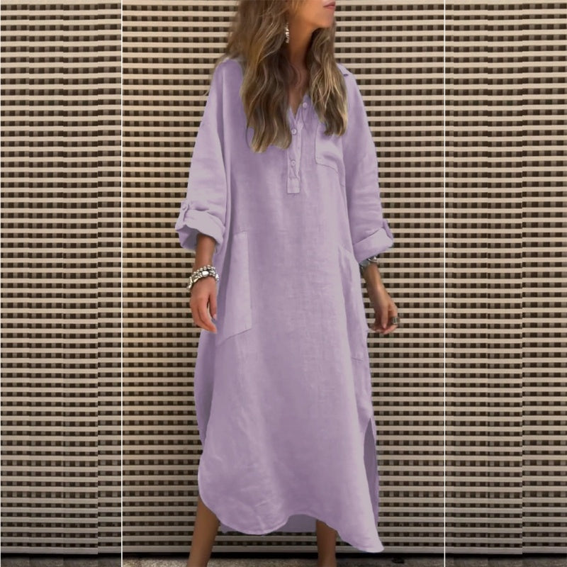 What should I wear tomorrow?💕Women’s Casual Solid Color Long Sleeve Dress with Pockets