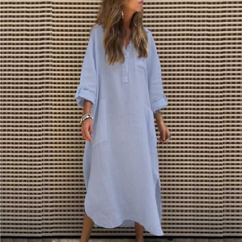 What should I wear tomorrow?💕Women’s Casual Solid Color Long Sleeve Dress with Pockets