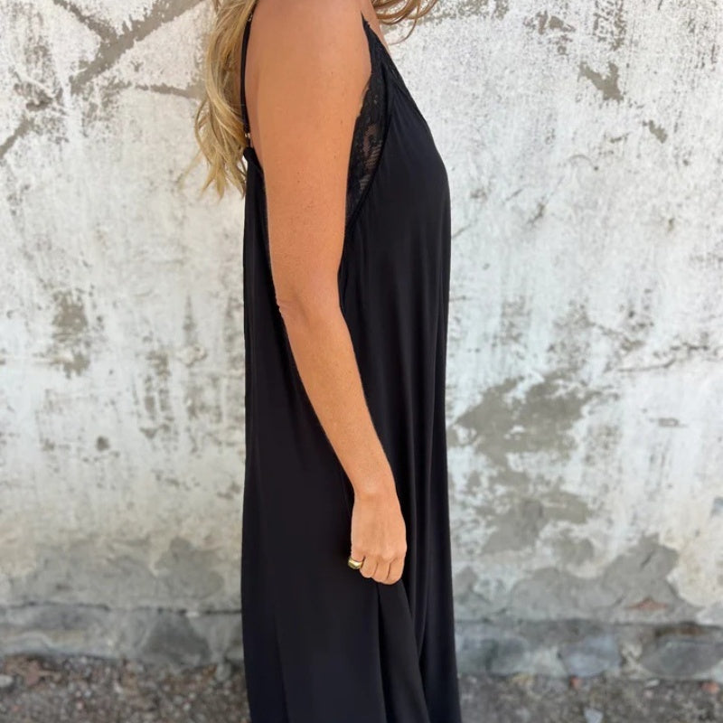 What should I wear tomorrow? đź’•Women's Elegant Lace Trim V-Neck Spaghetti Strap Maxi Dress