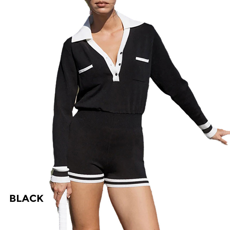 💕What should I wear tomorrow?💕Fashion Long Sleeve Knit V-Neck Short Jumpsuit