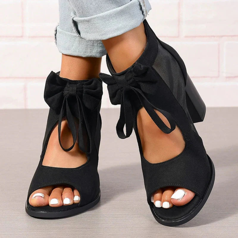 đWhat should I wear tomorrow?â¨Womenâs Bow Open-Toe Chunky Heel Sandals