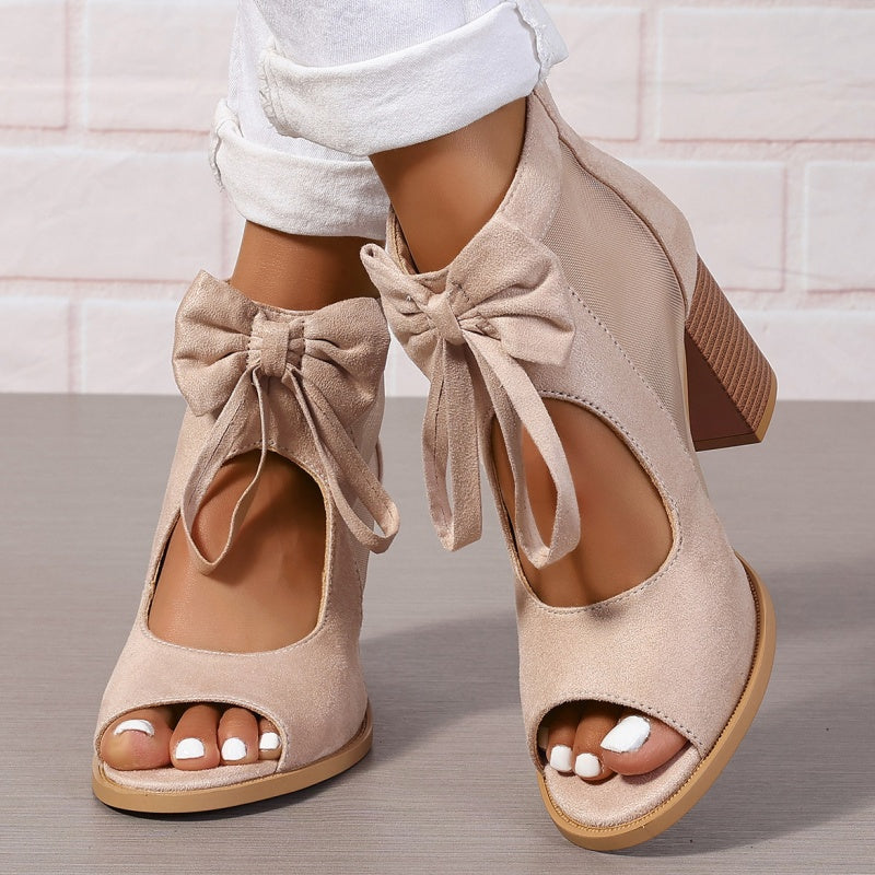 đWhat should I wear tomorrow?â¨Womenâs Bow Open-Toe Chunky Heel Sandals