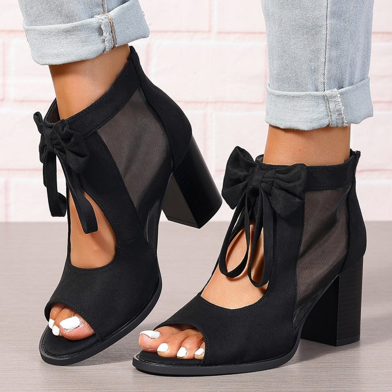 đWhat should I wear tomorrow?â¨Womenâs Bow Open-Toe Chunky Heel Sandals