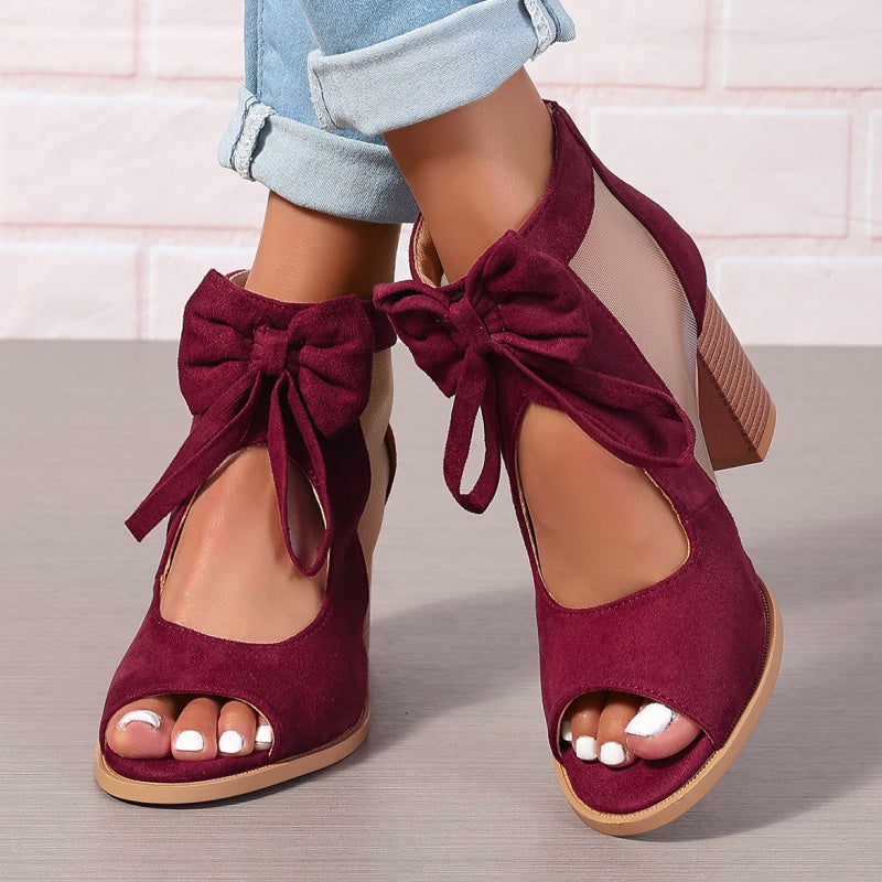đWhat should I wear tomorrow?â¨Womenâs Bow Open-Toe Chunky Heel Sandals