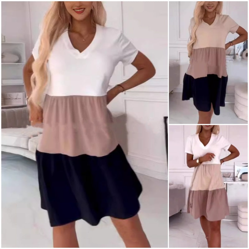 What should I wear tomorrow?💕 Women’s Elegant Color Block V-Neck Long Dress