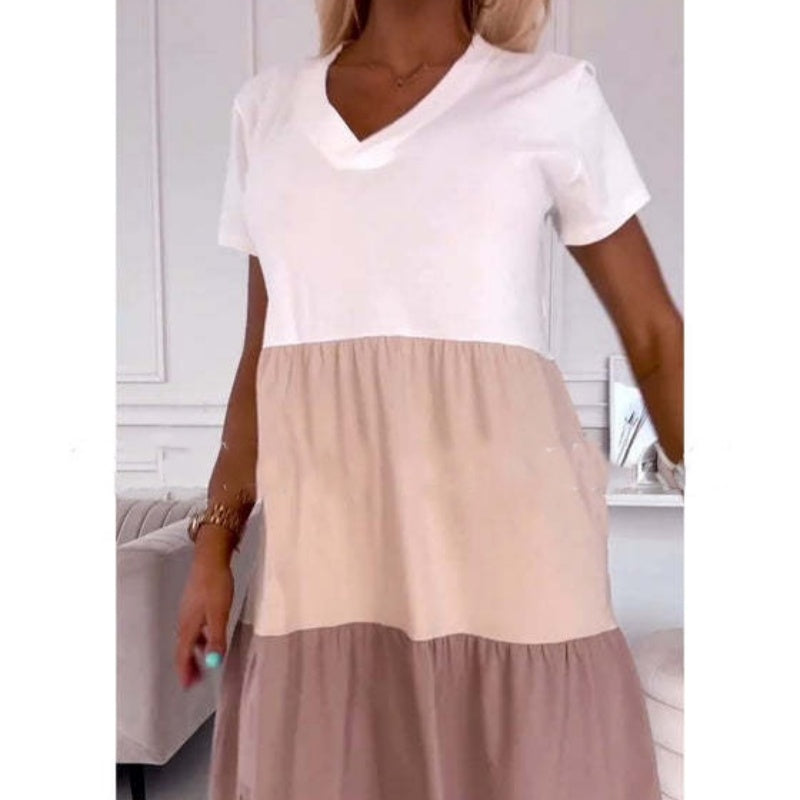 What should I wear tomorrow?💕 Women’s Elegant Color Block V-Neck Long Dress