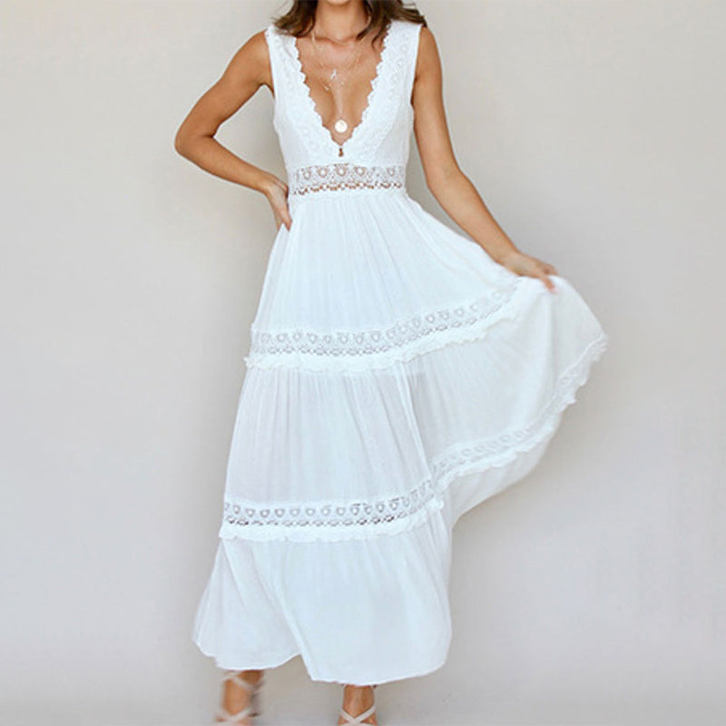 🌿What should I wear tomorrow?🌿V-Neck Lace Back Maxi Dress