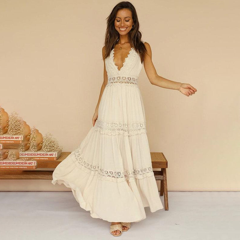 🌿What should I wear tomorrow?🌿V-Neck Lace Back Maxi Dress