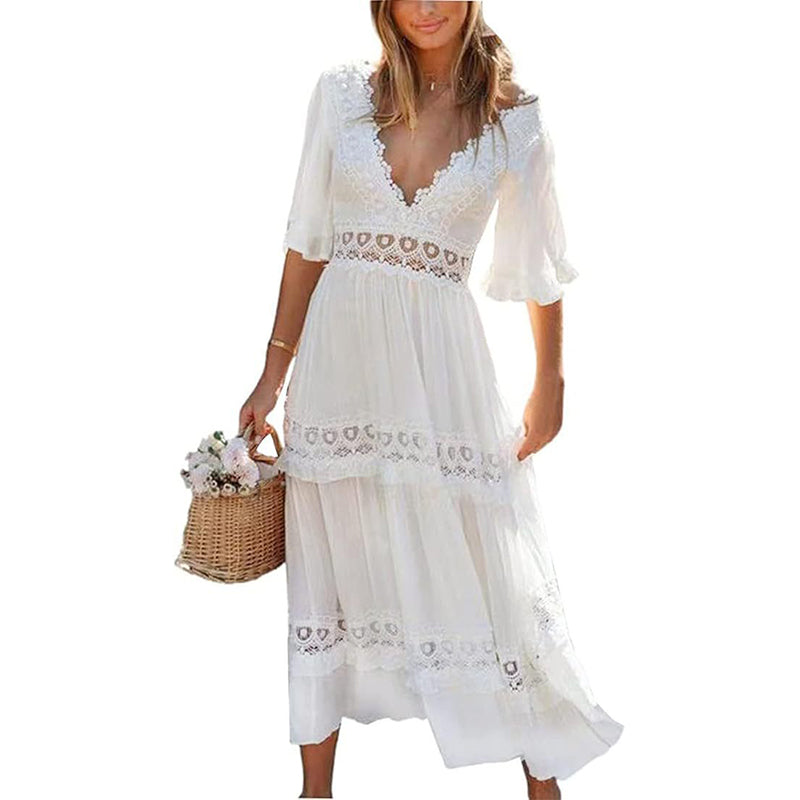 🌿What should I wear tomorrow?🌿V-Neck Lace Back Maxi Dress