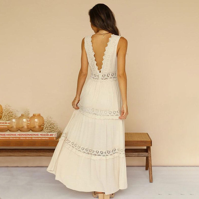 🌿What should I wear tomorrow?🌿V-Neck Lace Back Maxi Dress