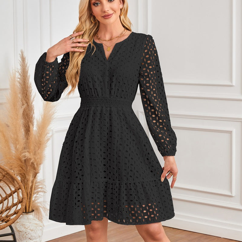💕What should I wear tomorrow?💕Women's V-Neck Long Sleeve Hollow Out Dress