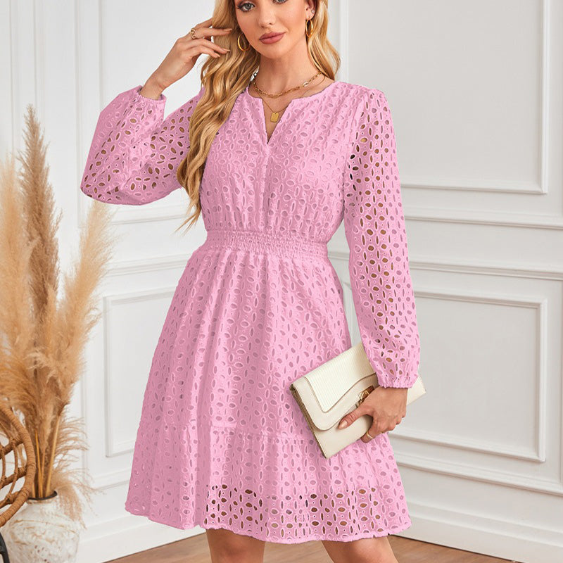 💕What should I wear tomorrow?💕Women's V-Neck Long Sleeve Hollow Out Dress