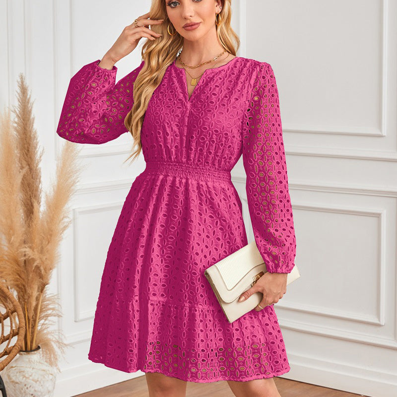 💕What should I wear tomorrow?💕Women's V-Neck Long Sleeve Hollow Out Dress