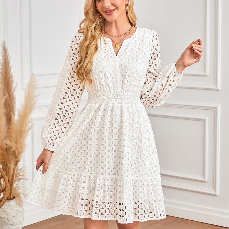 💕What should I wear tomorrow?💕Women's V-Neck Long Sleeve Hollow Out Dress
