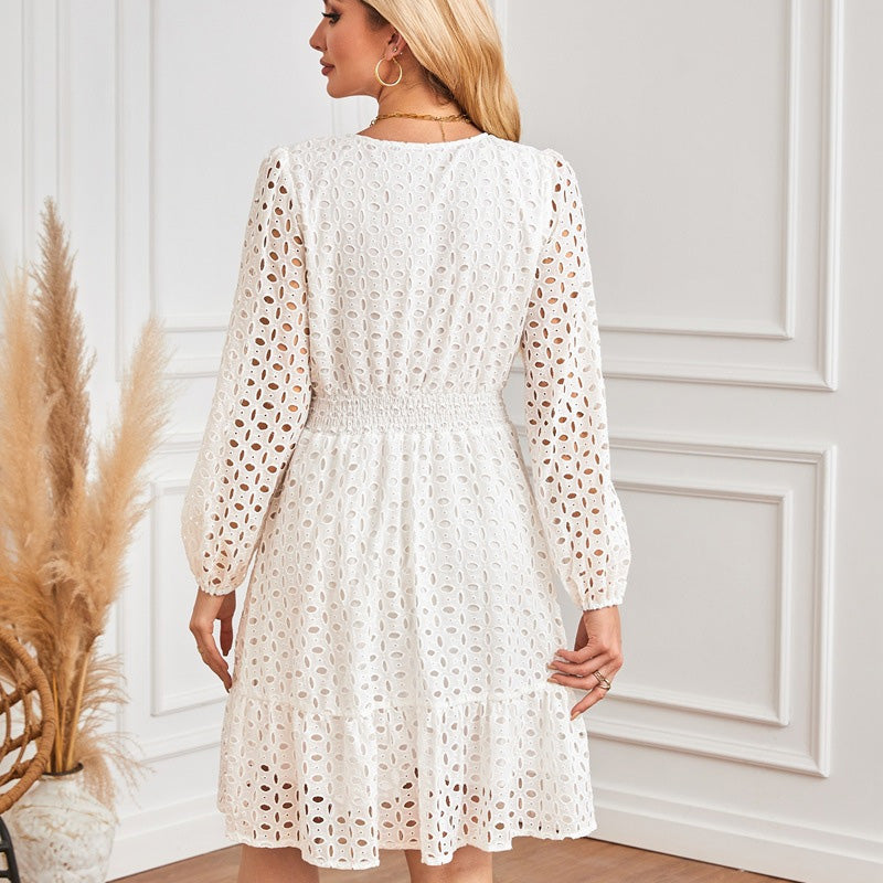 💕What should I wear tomorrow?💕Women's V-Neck Long Sleeve Hollow Out Dress