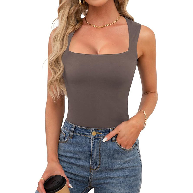 What should I wear tomorrow?-Women's Square Neck Sleeveless Double-Layer Tank Top