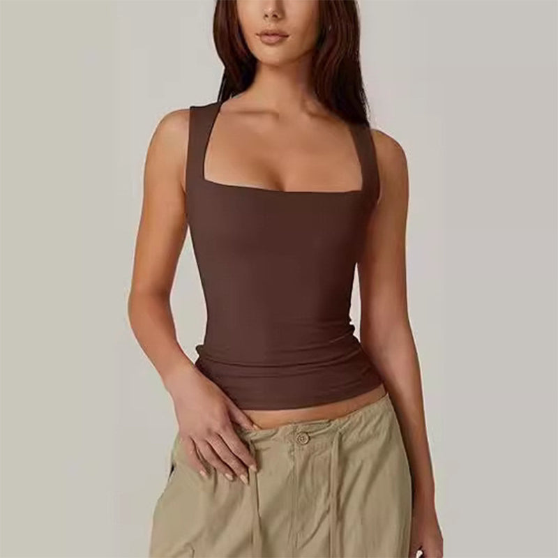 What should I wear tomorrow?-Women's Square Neck Sleeveless Double-Layer Tank Top