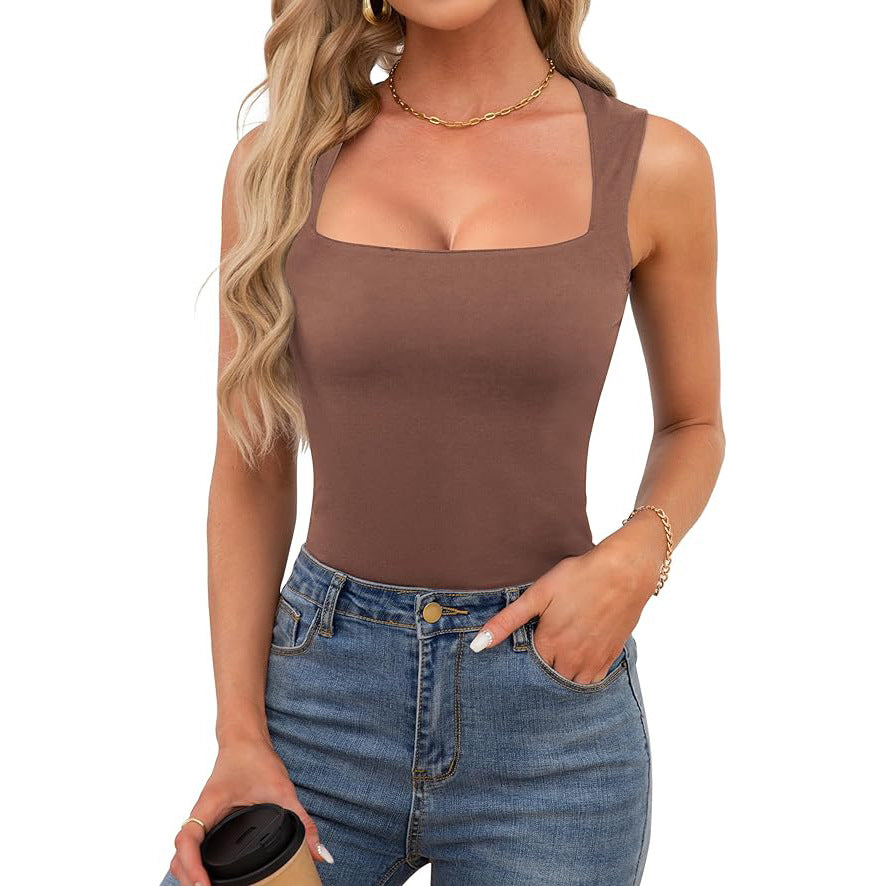 What should I wear tomorrow?-Women's Square Neck Sleeveless Double-Layer Tank Top