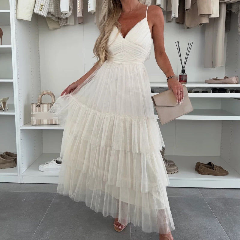 👗What should I wear tomorrow?✨New Style Women’s Elegant Spaghetti Strap Tiered Tulle Maxi Dress🌷