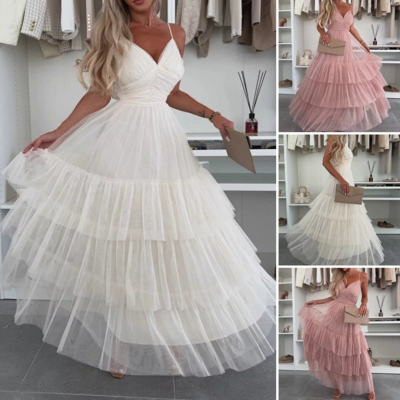 👗What should I wear tomorrow?✨New Style Women’s Elegant Spaghetti Strap Tiered Tulle Maxi Dress🌷