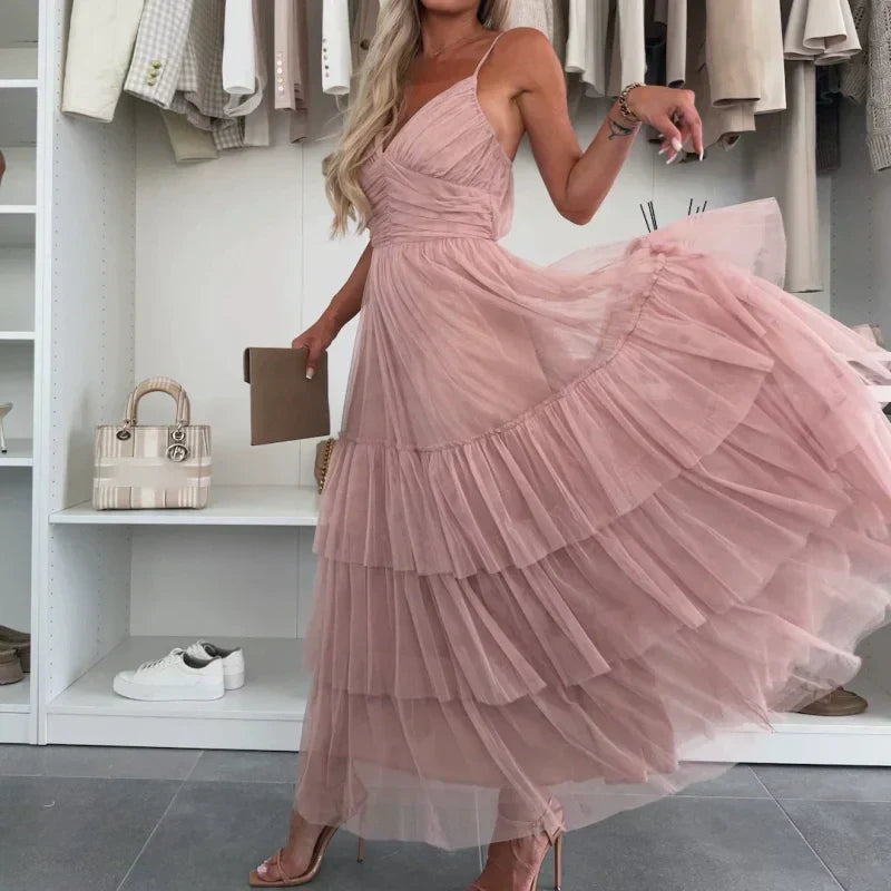 👗What should I wear tomorrow?✨New Style Women’s Elegant Spaghetti Strap Tiered Tulle Maxi Dress🌷