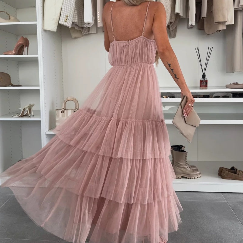 👗What should I wear tomorrow?✨New Style Women’s Elegant Spaghetti Strap Tiered Tulle Maxi Dress🌷