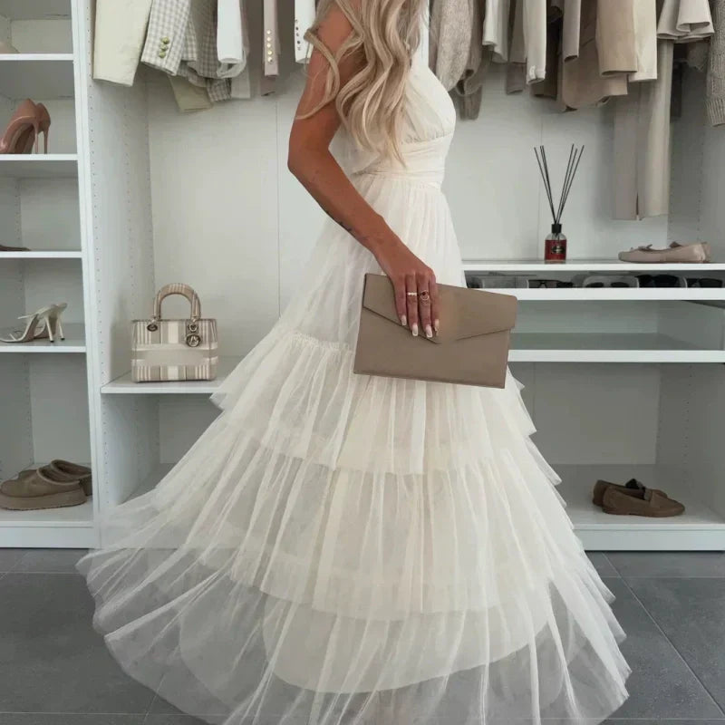 👗What should I wear tomorrow?✨New Style Women’s Elegant Spaghetti Strap Tiered Tulle Maxi Dress🌷