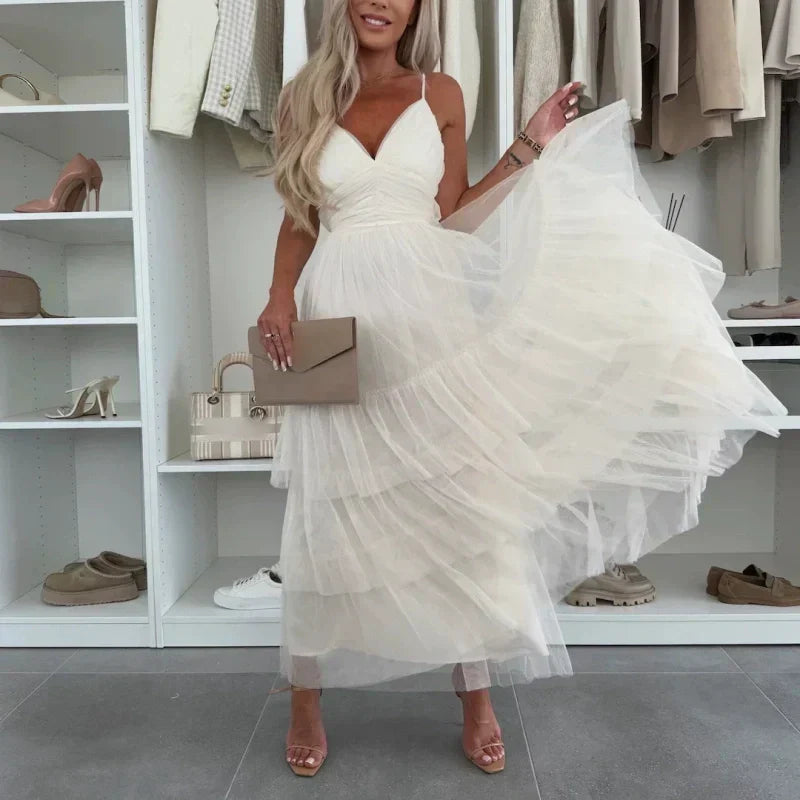 👗What should I wear tomorrow?✨New Style Women’s Elegant Spaghetti Strap Tiered Tulle Maxi Dress🌷