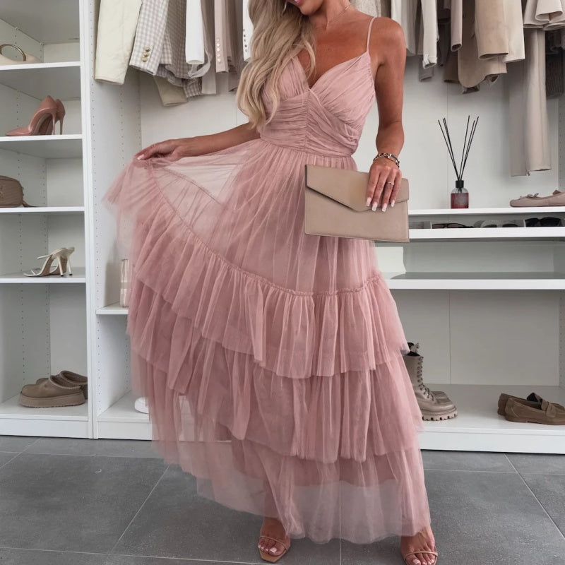 👗What should I wear tomorrow?✨New Style Women’s Elegant Spaghetti Strap Tiered Tulle Maxi Dress🌷