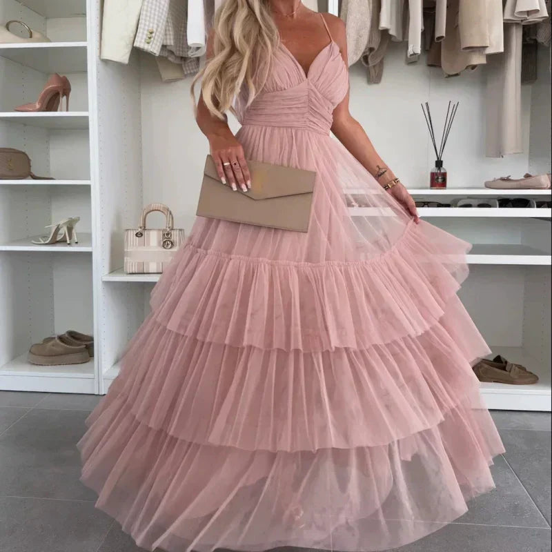 👗What should I wear tomorrow?✨New Style Women’s Elegant Spaghetti Strap Tiered Tulle Maxi Dress🌷
