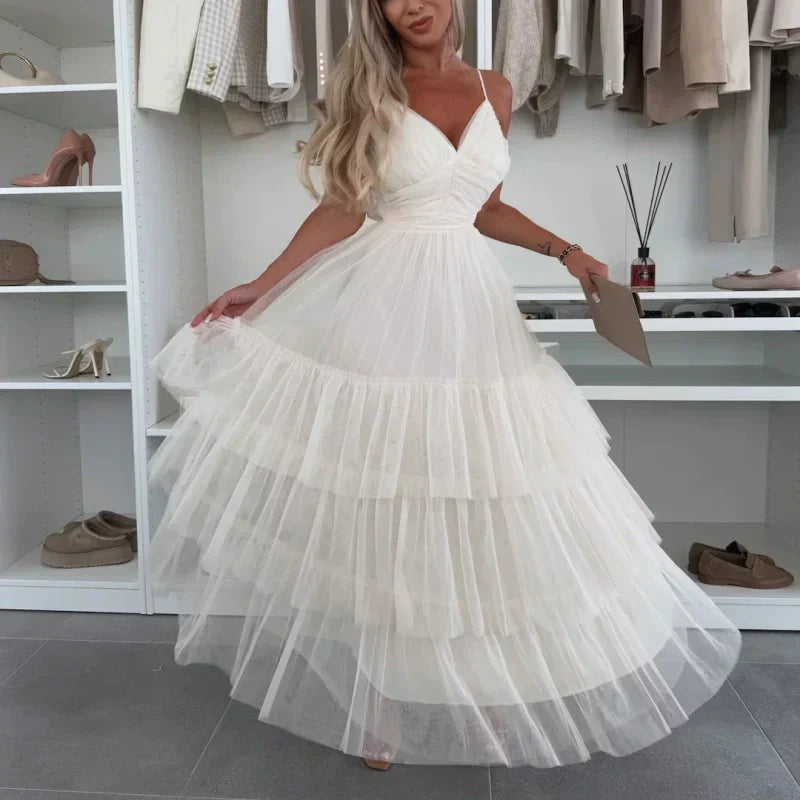 👗What should I wear tomorrow?✨New Style Women’s Elegant Spaghetti Strap Tiered Tulle Maxi Dress🌷