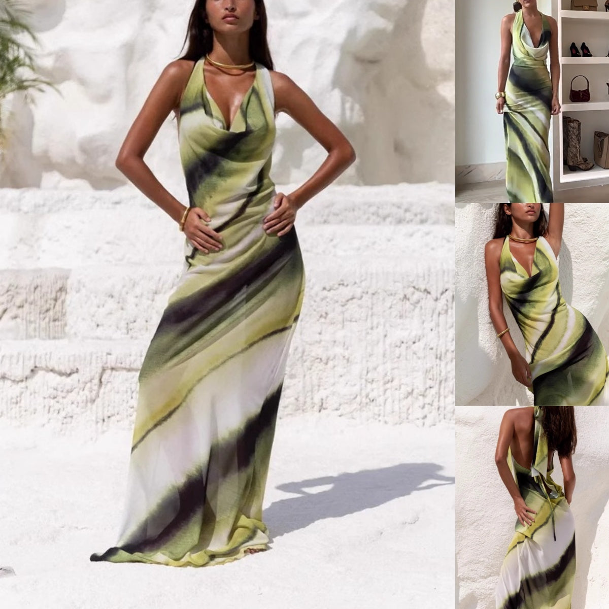 🌸What should I wear tomorrow?🌸💃Women's Sexy Printed Backless Halter Maxi Dress