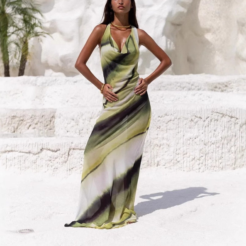 🌸What should I wear tomorrow?🌸💃Women's Sexy Printed Backless Halter Maxi Dress