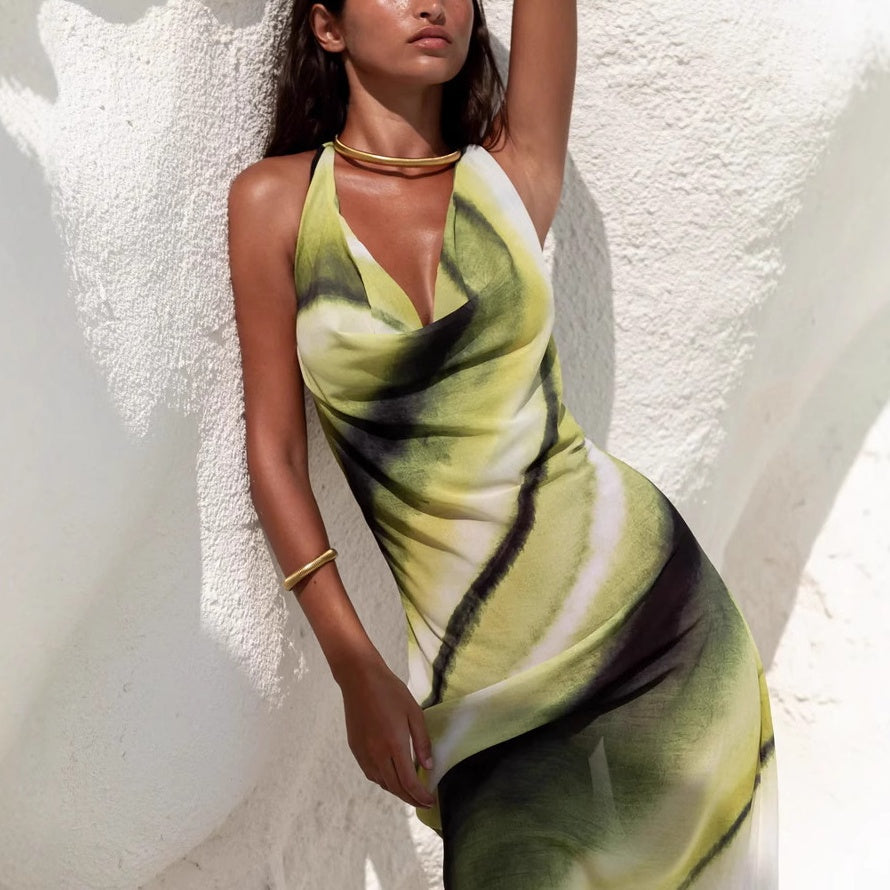 🌸What should I wear tomorrow?🌸💃Women's Sexy Printed Backless Halter Maxi Dress