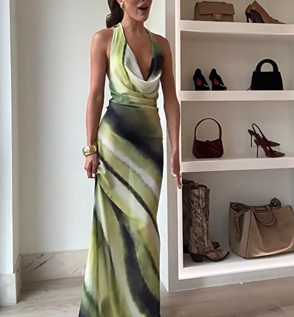 🌸What should I wear tomorrow?🌸💃Women's Sexy Printed Backless Halter Maxi Dress