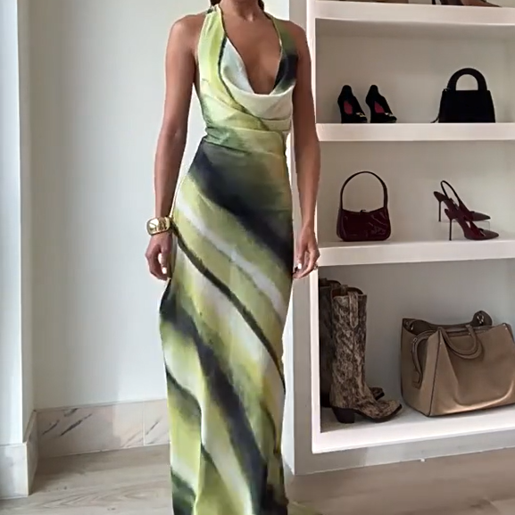 🌸What should I wear tomorrow?🌸💃Women's Sexy Printed Backless Halter Maxi Dress