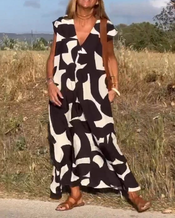 🎁Mother's Day Hot Sale 50%🔥V-Neck Print Dress