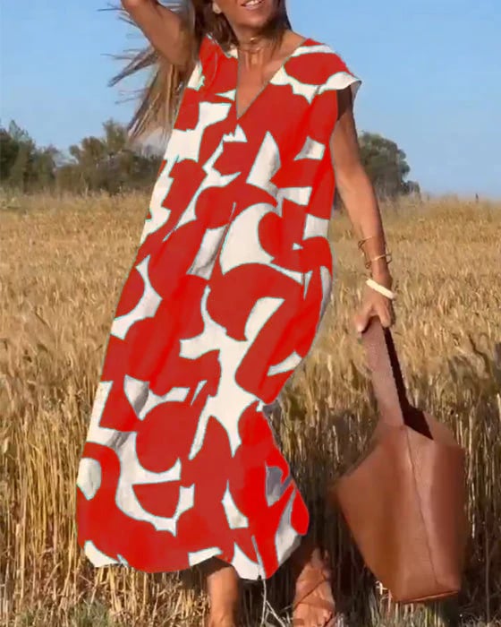 🎁Mother's Day Hot Sale 50%🔥V-Neck Print Dress