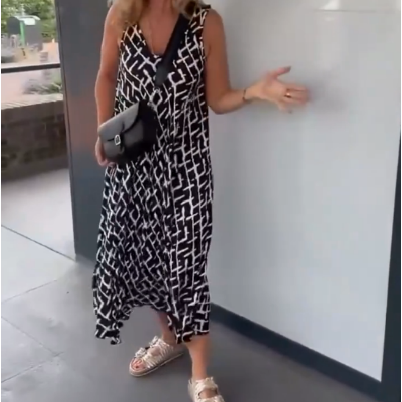 Women's Sleeveless V-Neck Printed Dresses